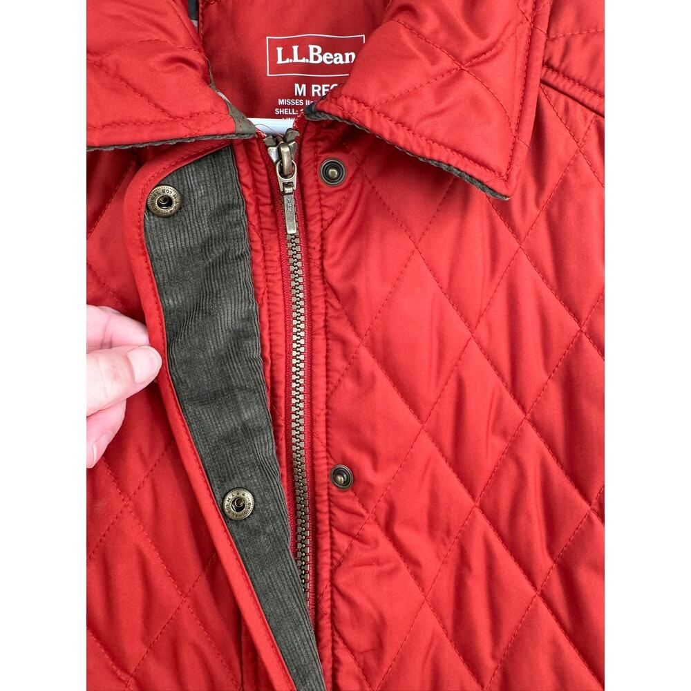 LL Bean Quilted Full Zip Vest Womens Medium Rust Brown Plaid Lined Cord Collar - Picture 4 of 10